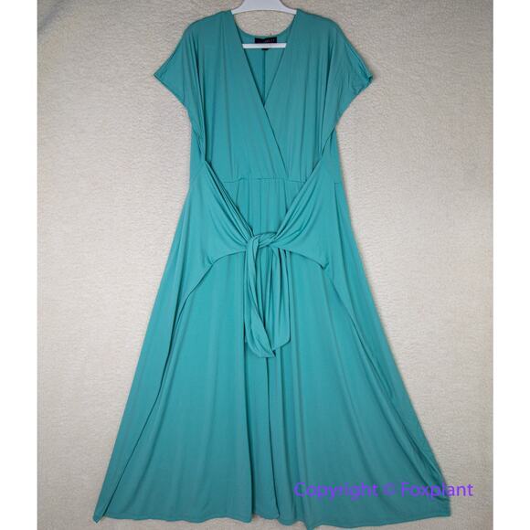 NEW Eloquii teal wrap front midi dress, women's plus size 18 - Picture 4 of 16